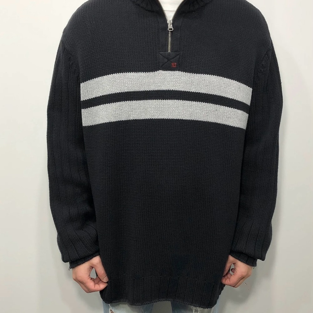 Polo Ralph Lauren Black and White Zip-Up Sweater